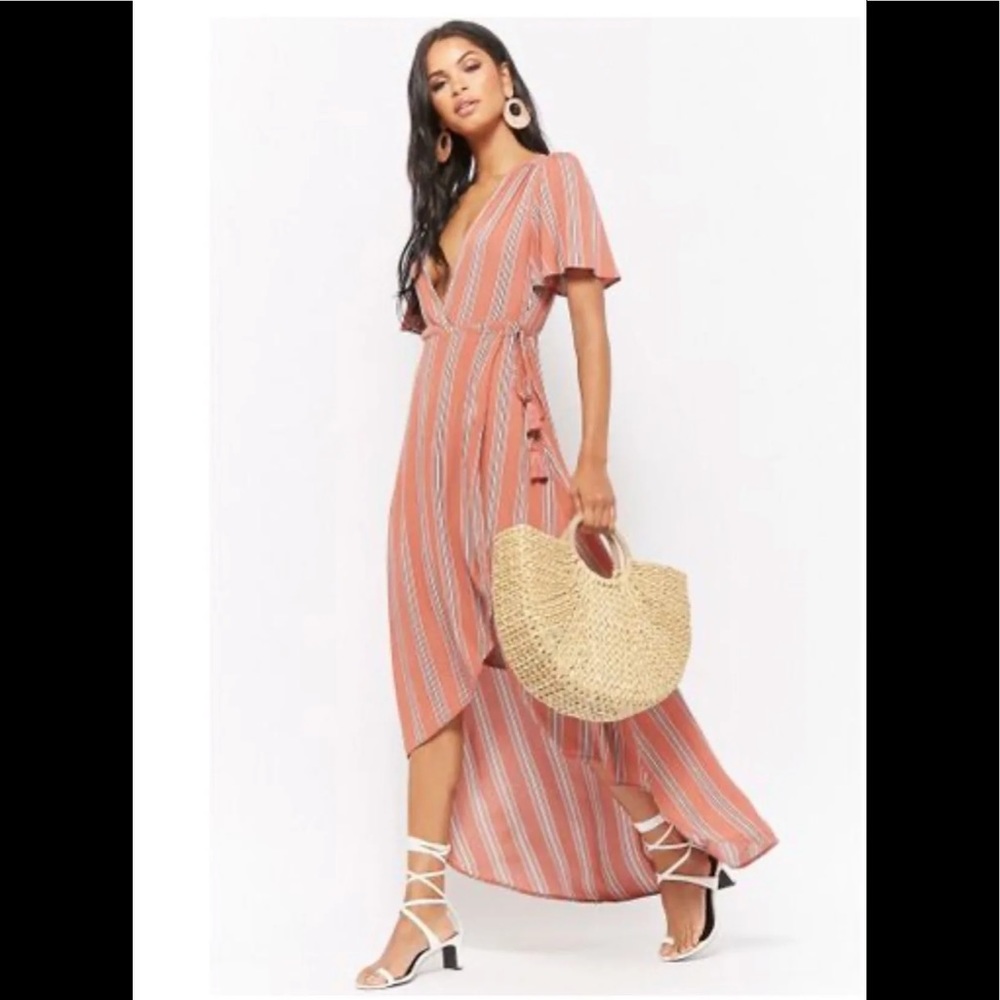 FOREVER 21 striped high-low wrap maxi dress